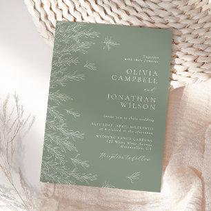 Moderne Sage Green Minimal Blätter Hochzeit Einladung