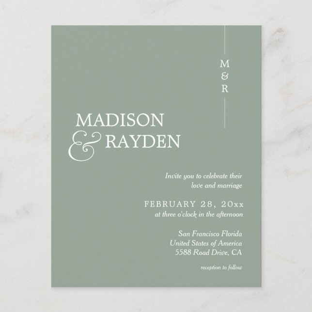 Moderne Sage Green Monogram Foto Hochzeit (Vorderseite)