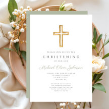 Moderne Sage Green Religious Cross Christening