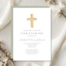 Moderne Sage Green Religious Cross Christening
