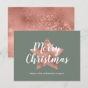 Moderne Sage Green Rose Gold Stern Frohe Weihnacht Postkarte