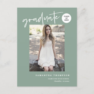 Moderne Sage Green Uni High School Grad Foto Postkarte
