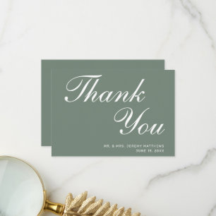Moderne Sage Green White Script Hochzeit Dankeskarte