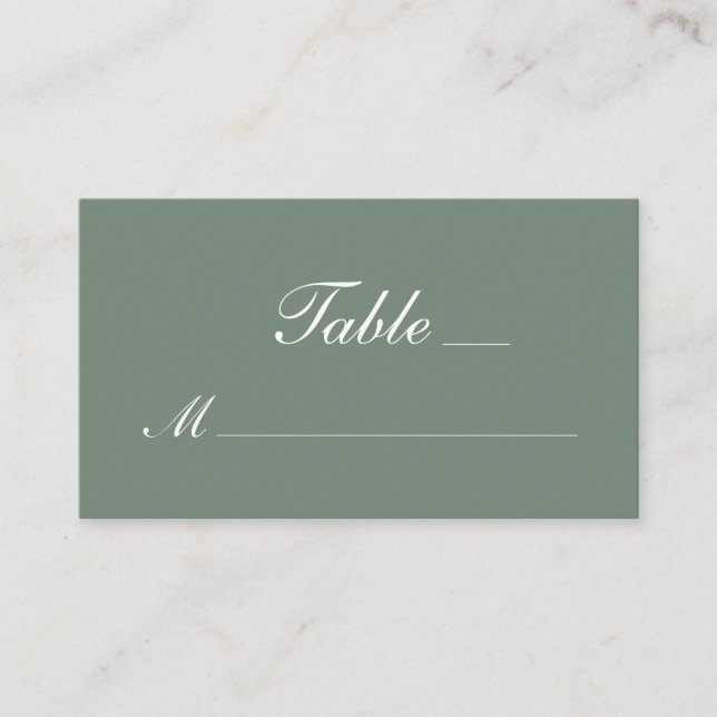 Moderne Sage Green White Script Hochzeit Platzkarte (Vorderseite)