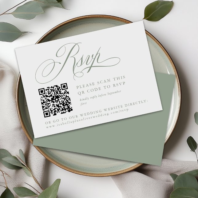 Moderne Sage Green White Simple Minimal RSVP Card Karte (Von Creator hochgeladen)
