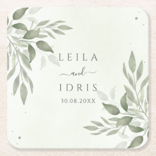 Moderne Sage Greenery Hochzeitsuntersetzer Rechteckiger Pappuntersetzer