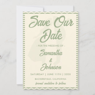 Moderne Sage-Grün-Wellige-Streifen-Foto-Hochzeit Save The Date