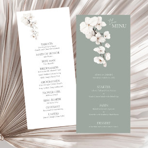 Moderne Sage Vert Orchidées Blanches Menu Mariage