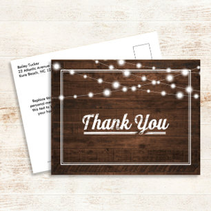 Moderne Saitenleuchten auf Holz Rustic Vielen Dank Postkarte