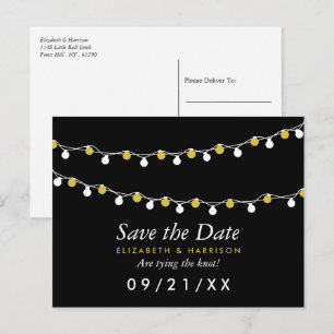 Moderne Saitenleuchten, Weiß und Gold Save the Dat Ankündigungspostkarte