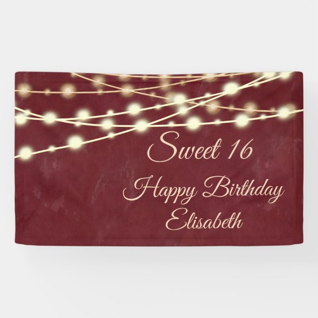 Moderne Saitenlichter Wasserfarbe süß 16 Party Banner (Horizontal)