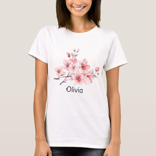 Moderne Sakura Frühlingsblüte mädchenhaft personal T-Shirt (Vorderseite)