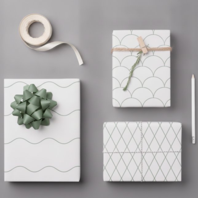 Moderne Salbei 3er-Pack Scallop Wave Diamant Geschenkpapier Set (Von Creator hochgeladen)