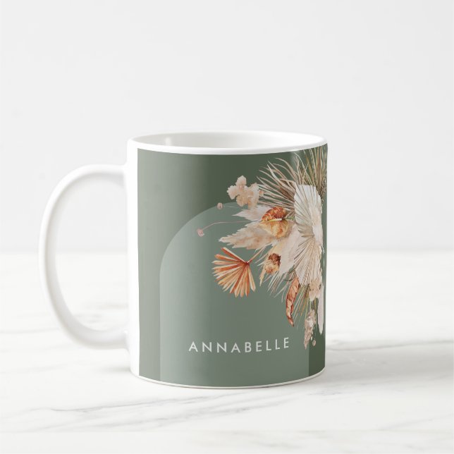 Moderne Salbei-Gras-Palmblätterpampas Kaffeetasse (Links)