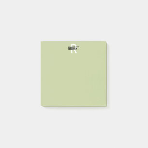 Moderne Salbei-grüne Monogramm-Bezeichnung Post-it Klebezettel