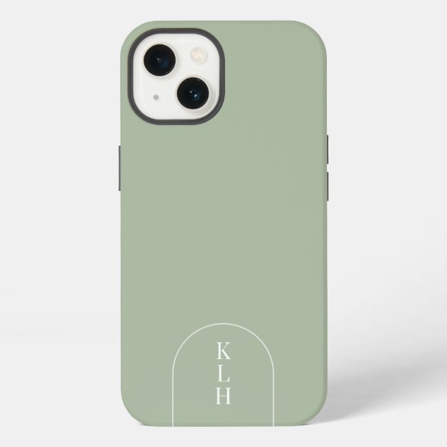 Moderne Salbei-Monogramm iPhone Hülle (Rückseite)