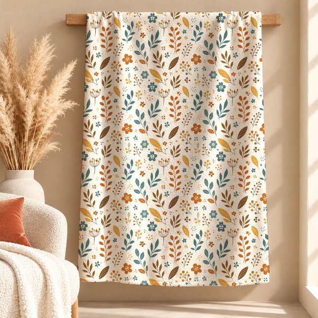 Moderne Salbei-Senf-Boho-Blattdecke Dekorative Kun Fleecedecke (Modern Sage Mustard Boho Leaves Blanket Decor Art)