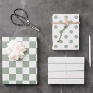 Moderne Salbei- und weiße Geschenkverpackung koord Geschenkpapier Set