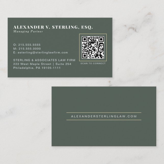 Moderne Salbeigrün-Gold-QR-Code professionell Visitenkarte (Vorne/Hinten)