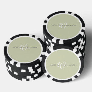 Moderne Salbeigrün Weiße Schrift Monogramm Pokerchips