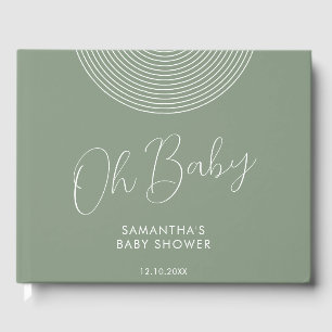 Moderne Salbeigrüne Babyparty geometrisch Gästebuch