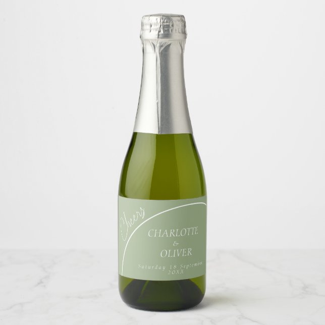 Moderne Salbeigrüne Bogen-Mini-Champagnerflaschen- (Vorderseite)