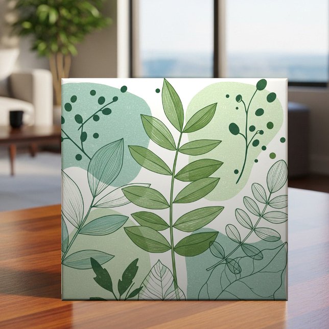Moderne Salbeigrüne Botanische Blattmuster Fliese (Von Creator hochgeladen)