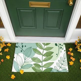 Moderne Salbeigrüne Botanische Blattmuster Fußmatte