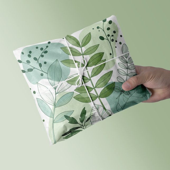 Moderne Salbeigrüne Botanische Blattmuster Seidenpapier (Von Creator hochgeladen)