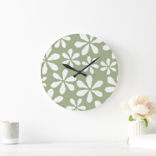 Moderne Salbeigrüne Einfache Florale Muster Wanduh Große Wanduhr
