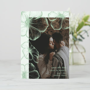 Moderne Salbeigrüne Florale Foto Elegante Hochzeit Save The Date