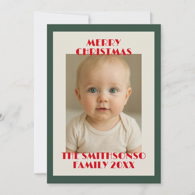 Moderne Salbeigrüne Foto Frohe Weihnachten (Vorderseite)