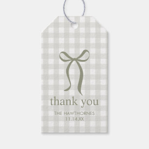 Moderne Salbeigrüne Gingham-Baby-Shower-Dankeschön Geschenkanhänger