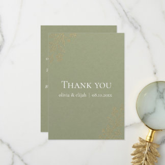 Moderne Salbeigrüne Gold Minimalistische Hochzeits Dankeskarte