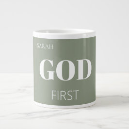 Moderne Salbeigrüne Gott Zuerst Glaubensspruch Slo Jumbo-Tasse