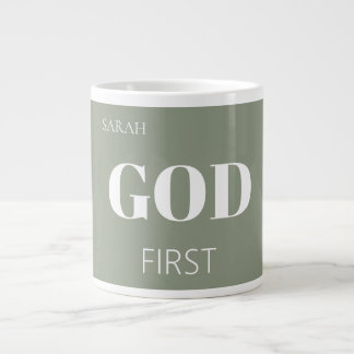 Moderne Salbeigrüne Gott Zuerst Glaubensspruch Slo Jumbo-Tasse