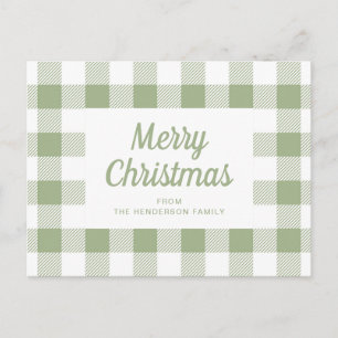 Moderne Salbeigrüne Karierte Frohe Weihnachten Postkarte