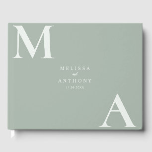 Moderne Salbeigrüne Minimalistische Hochzeit Gästebuch