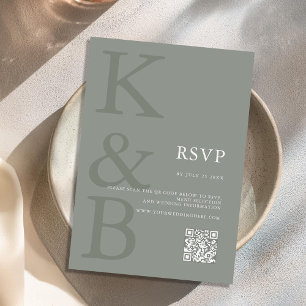 Moderne Salbeigrüne Monogramm-Minimalistische Hoch RSVP Karte