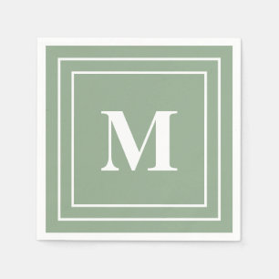 Moderne Salbeigrüne Monogramm Serviette