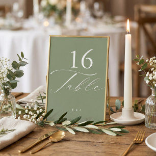 Moderne Salbeigrüne und Weiße Einfache Hochzeit Tischnummer