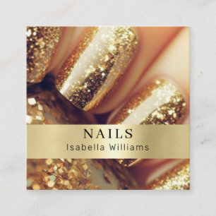 Moderne Salon Gold Glitzer Nails Quadratische Visitenkarte