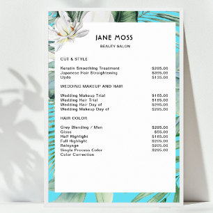 Moderne, Salon, tropische Wasserfarben Preisliste Poster