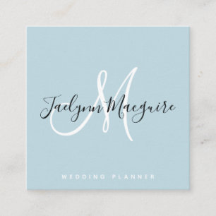 Moderne, sanft blaue, elegante Schriftsignatur Quadratische Visitenkarte
