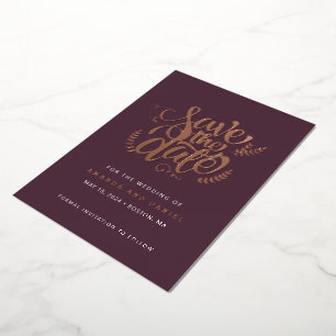 Moderne Sangria Rose Kalligrafie Skript Hochzeit Folieneinladung