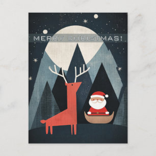 Moderne Santa- und Elch-Illustration Postkarte