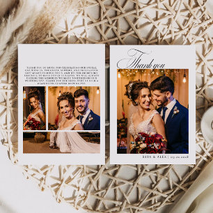 Moderne saubere Kalligrafie-Foto-Collage-Hochzeit Dankeskarte