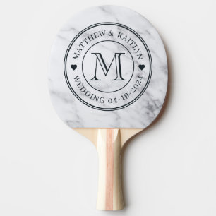 Moderne saubere weiße Marmor-Hochzeits-Monogramm-H Tischtennis Schläger