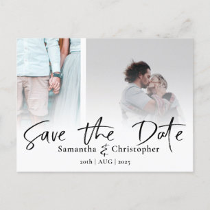 Moderne Save the Date Elegante Script Foto Collage Ankündigungspostkarte