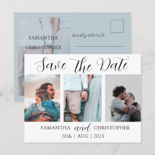 Moderne Save the Date Elegante Script Foto Collage Ankündigungspostkarte